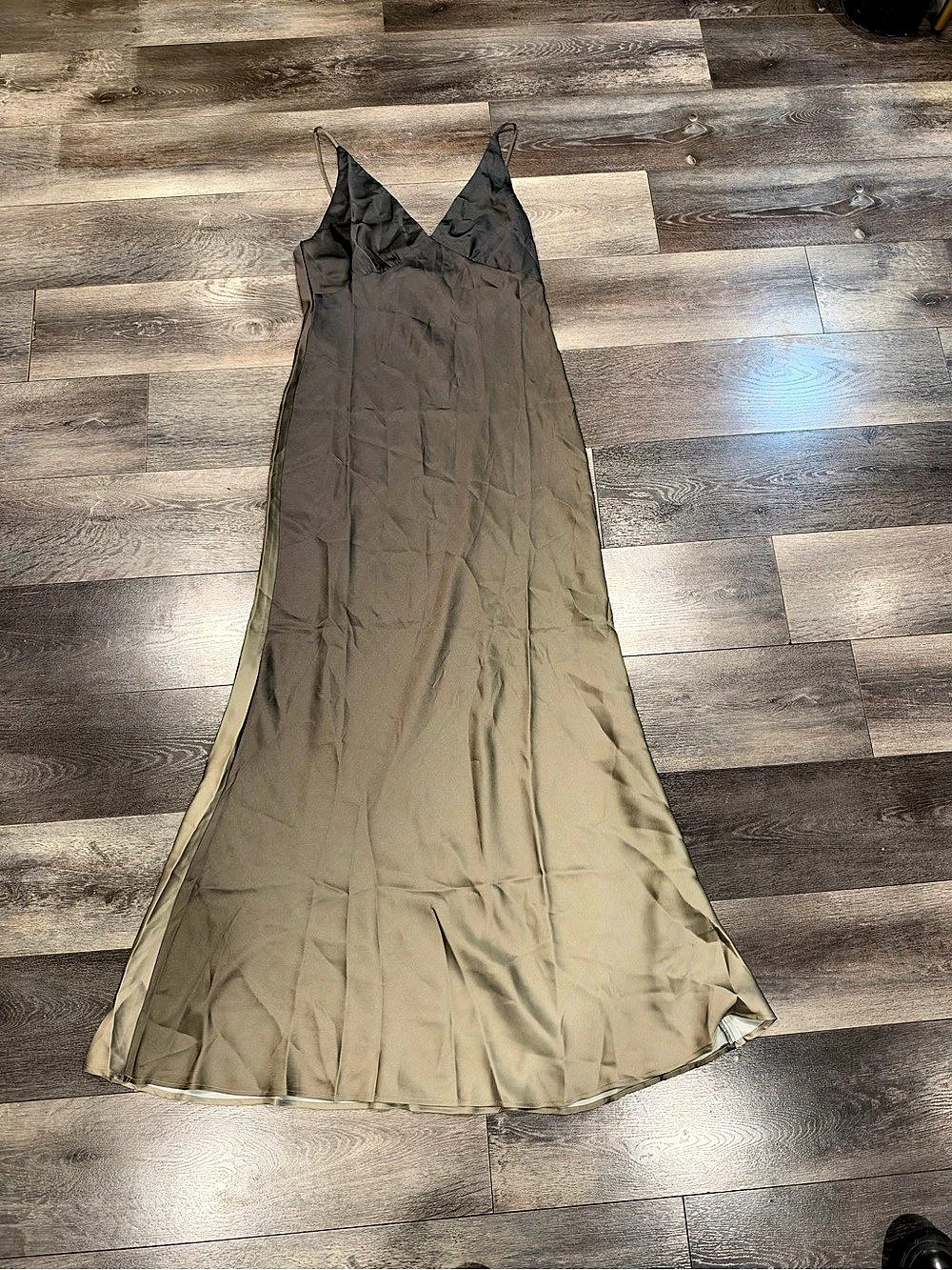 12th Tribe Mirabella Olive Satin Ombre Maxi Dress